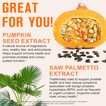 Pumpkin Seed Oil with Saw Palmetto, 1000mg per Serving, 300 Softgels – Cold Pressed Pumpkin Seed Oil Capsules for Hair, Prostate, Urinary & Bladder Health flasture