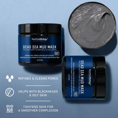 New York Biology Dead Sea Mud Mask for Face & Body | with Stem Cell and Collagen | Face Mask, Brush Applicator, Towel | Spa Quality Pore Refiner for Oily Skin NEW YORK BIOLOGY THE ULTIMATE COSMECEUTICALS