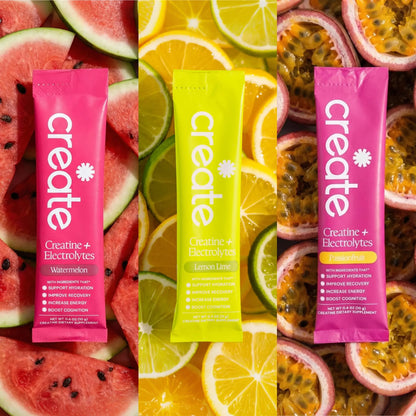 Create Creatine + Electrolytes Mix - Creatine Monohydrate Stick Packs, Supports Energy and Hydration, NSF Certified for Sport, 30 Count, Variety Pack Create