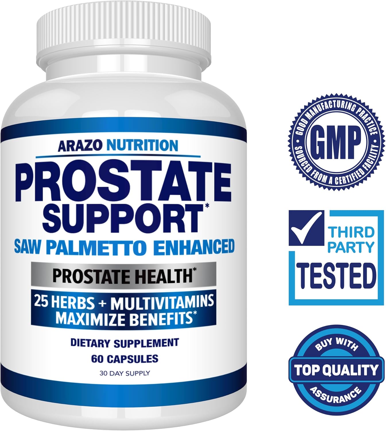 Arazo Nutrition Prostate Supplement - Saw Palmetto + 25 Herbs - Reduce Frequent Urination, Reduce Hair Loss, Support Stamina – Single Homeopathic Herbal Extract Health Supplements - Capsule or Pill Gsupps Australia