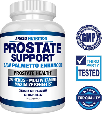 Arazo Nutrition Prostate Supplement - Saw Palmetto + 25 Herbs - Reduce Frequent Urination, Reduce Hair Loss, Support Stamina – Single Homeopathic Herbal Extract Health Supplements - Capsule or Pill Gsupps Australia