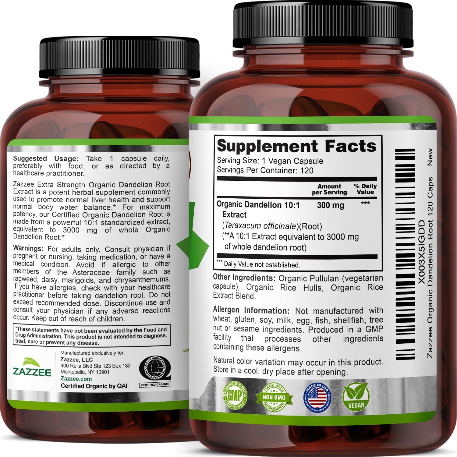 Zazzee USDA Organic Dandelion Root 10:1 Extract, 120 Capsules | 4 Month Supply, Liver & Detox Support, Taraxacum Officinale, Organic Herbal Supplement, All-Natural, Non-GMO, Made in the USA Gsupps Australia