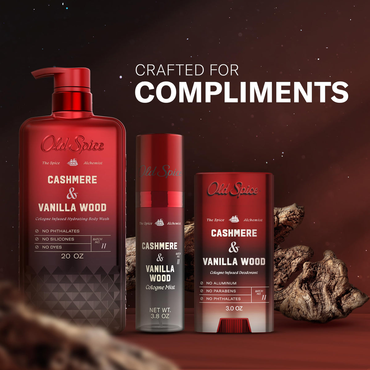 Old Spice Body Wash for Men, The Spice Alchemist Collection, 24/7 Cologne Infused Hydration, No Trade Off Formula, Free of Phthalates Silicones & Dyes, Cashmere + Vanilla Wood Scent, 20 oz Old Spice