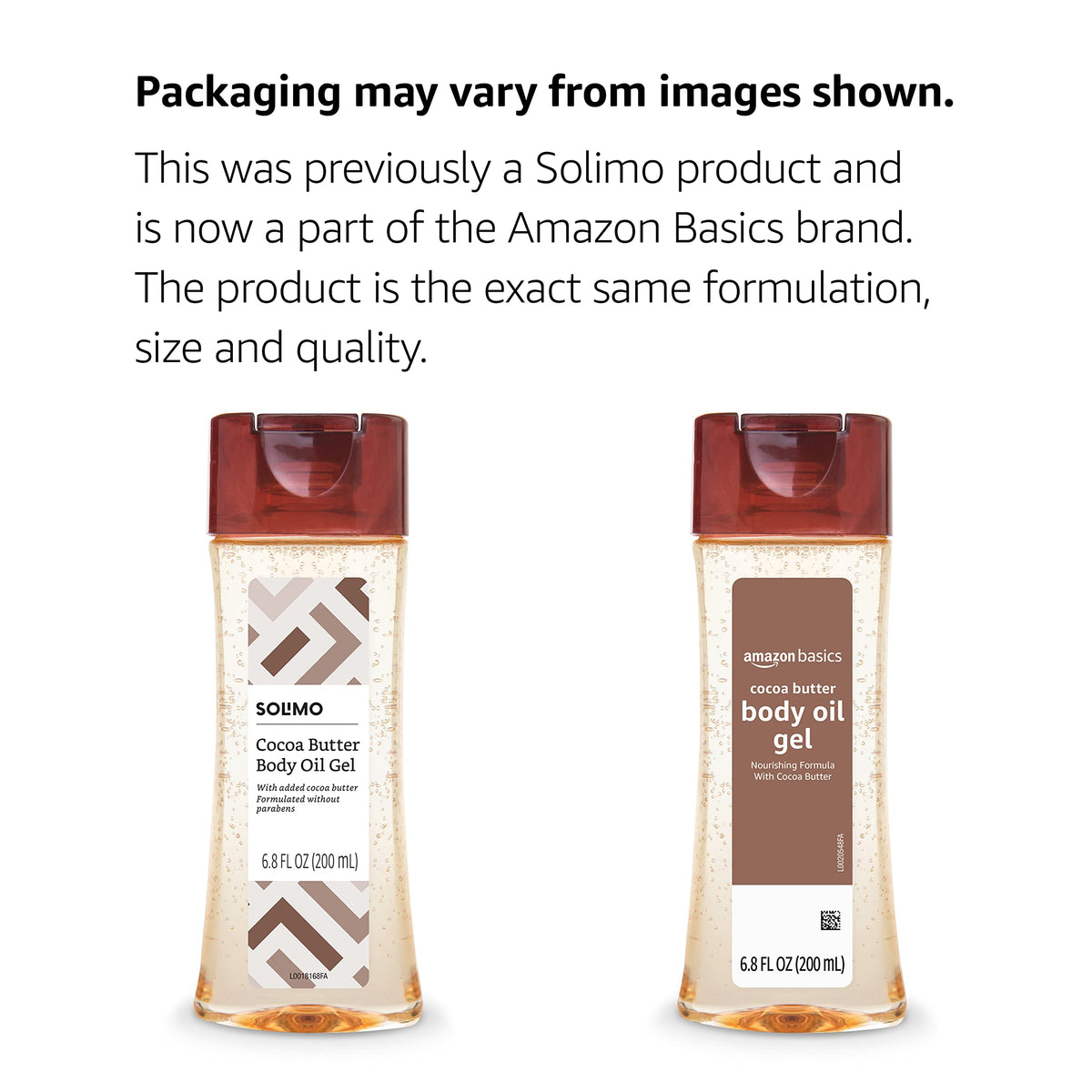 Amazon Basics Body Oil Gel with Cocoa Butter, Paraben Free, for Very Dry Skin, 6.8 Fl Oz, 1-Pack (Previously Solimo) Amazon Basics