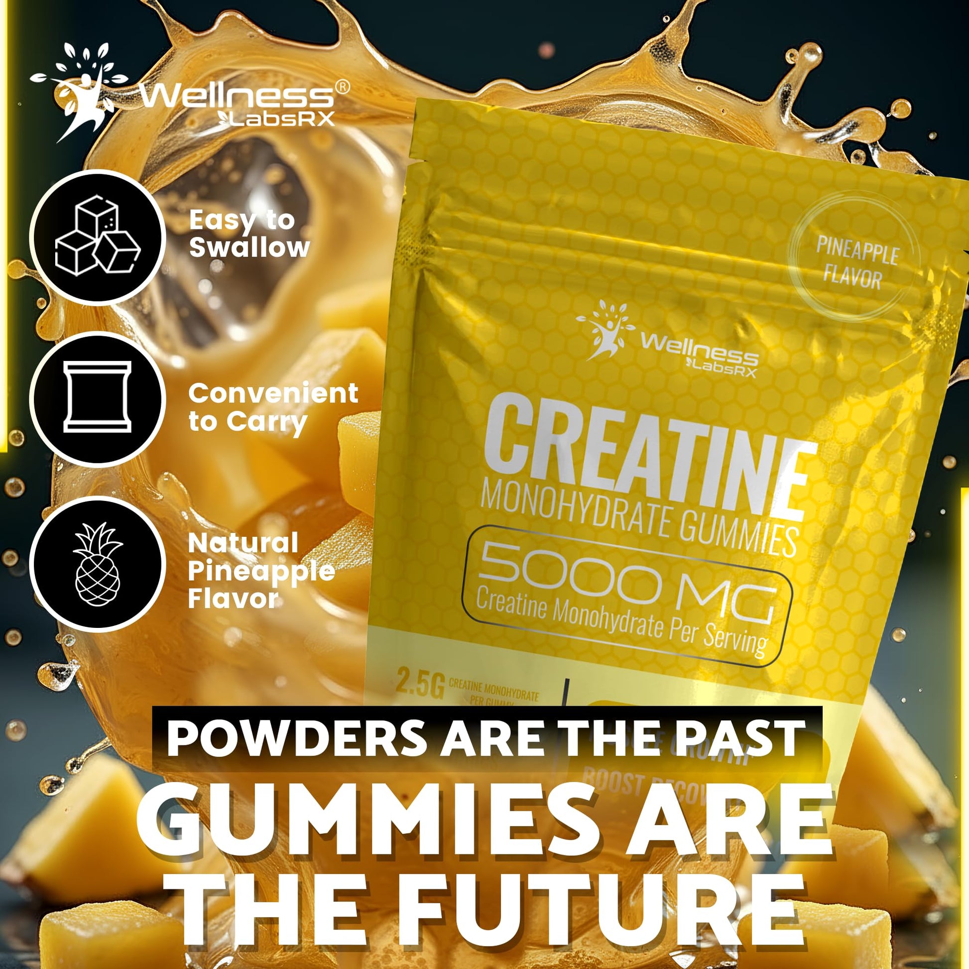 Creatine Gummies 5000mg, 30 Servings Creatine Monohydrate Gummies - Third-Party Tested Creatine for Women, Pineapple Flavor Creatine for Men, Muscle Growth, WELLNESS LABSRX buy australia supplements