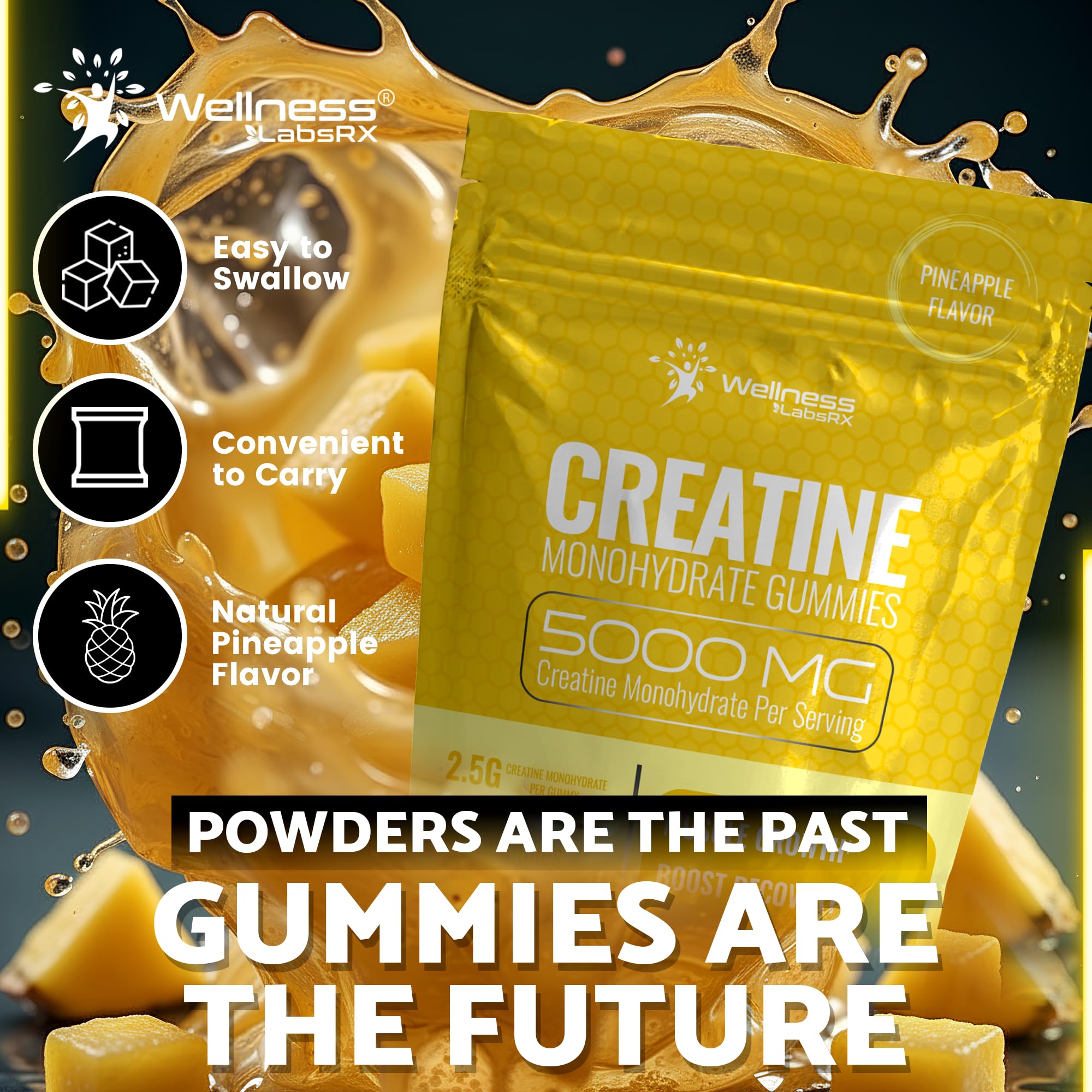Creatine Gummies 5000mg, 30 Servings Creatine Monohydrate Gummies - Third-Party Tested Creatine for Women, Pineapple Flavor Creatine for Men, Muscle Growth, WELLNESS LABSRX buy australia supplements