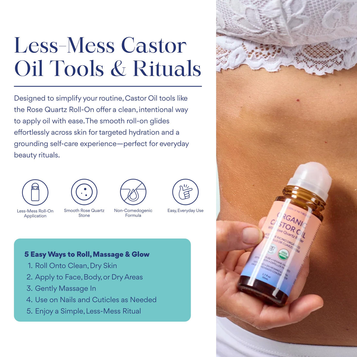 QUEEN OF THE THRONES Organic Castor Oil Rose Quartz Roll-On, 1.7 oz, 50mL QUEEN OF THE THRONES