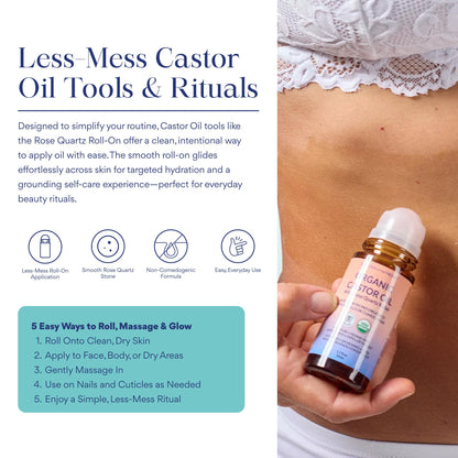 QUEEN OF THE THRONES Organic Castor Oil Rose Quartz Roll-On, 1.7 oz, 50mL QUEEN OF THE THRONES