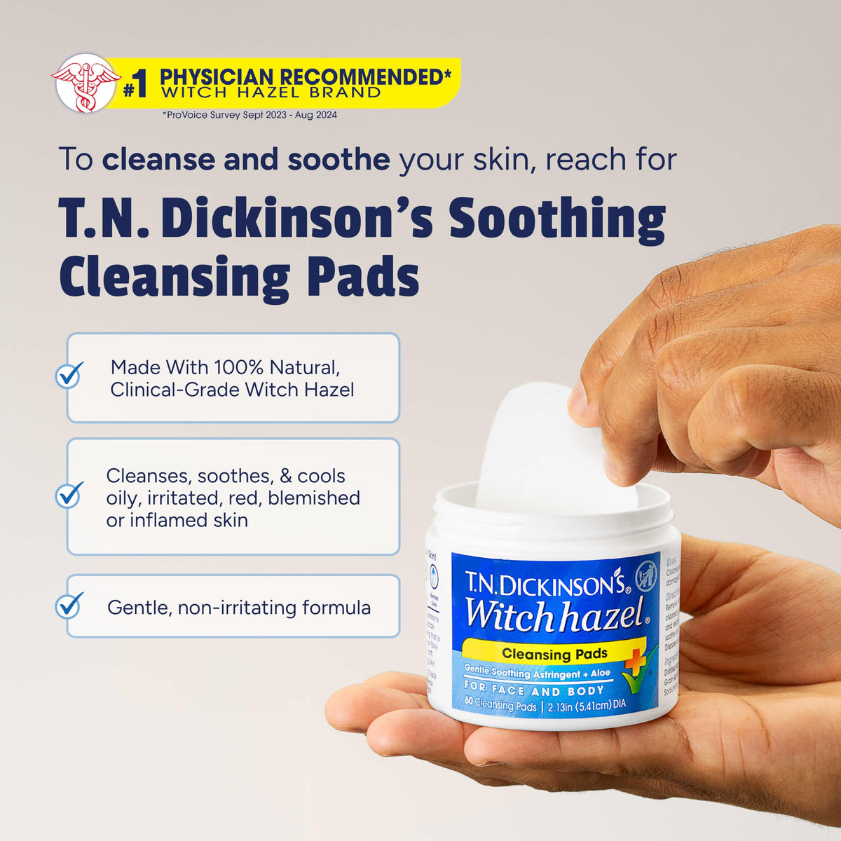 T.N. Dickinson's Cleansing Pads |100% Natural Witch Hazel + Aloe| 60 Count T.N. Dickinson's