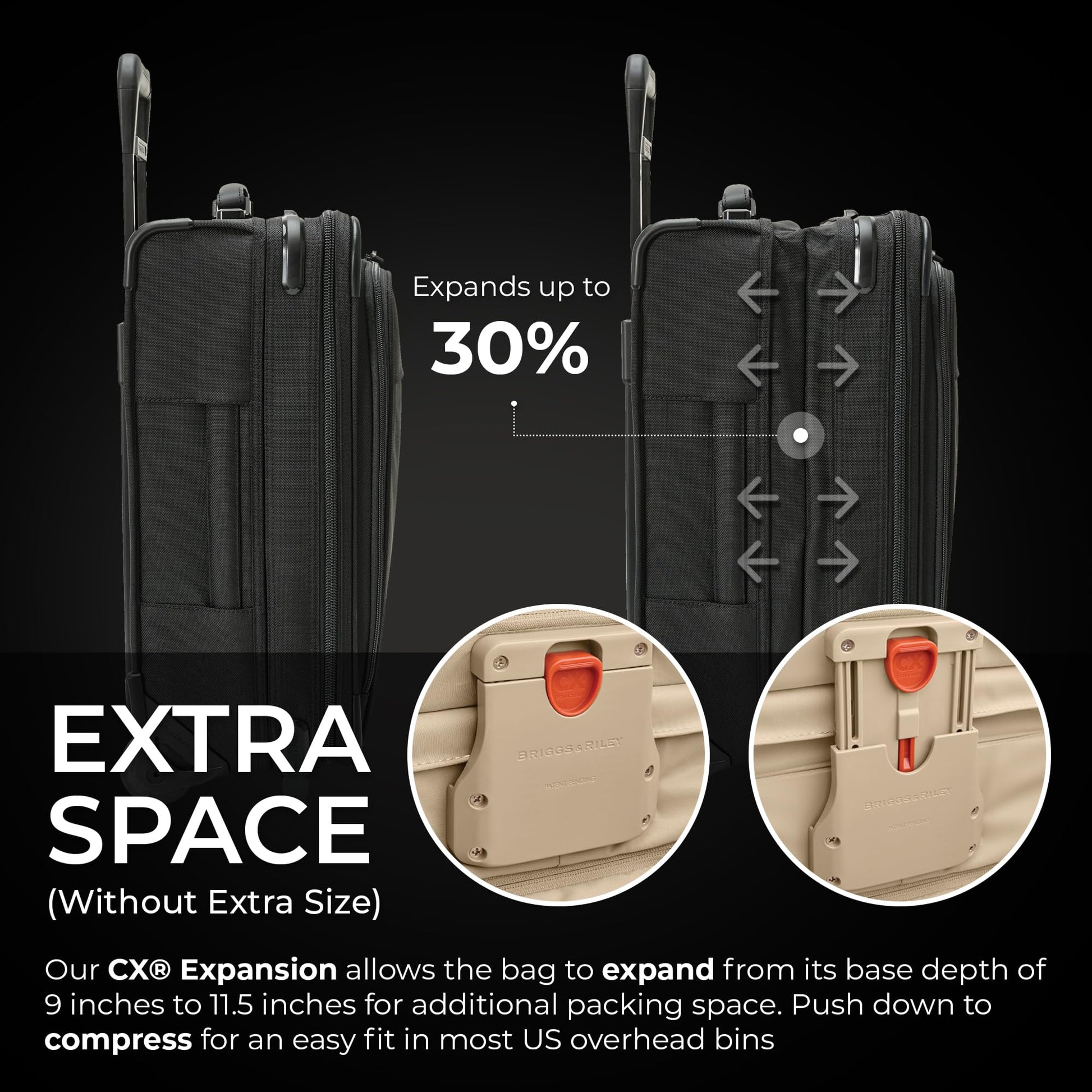 Briggs & Riley Essential 22" 2-Wheel Expandable Carry On - Luggage for Travel, Suitcases with Wheels, Softside Rolling Bag for Men & Women, Self-Repairing Zipper - Baseline Collection, Black Gsupps Australia