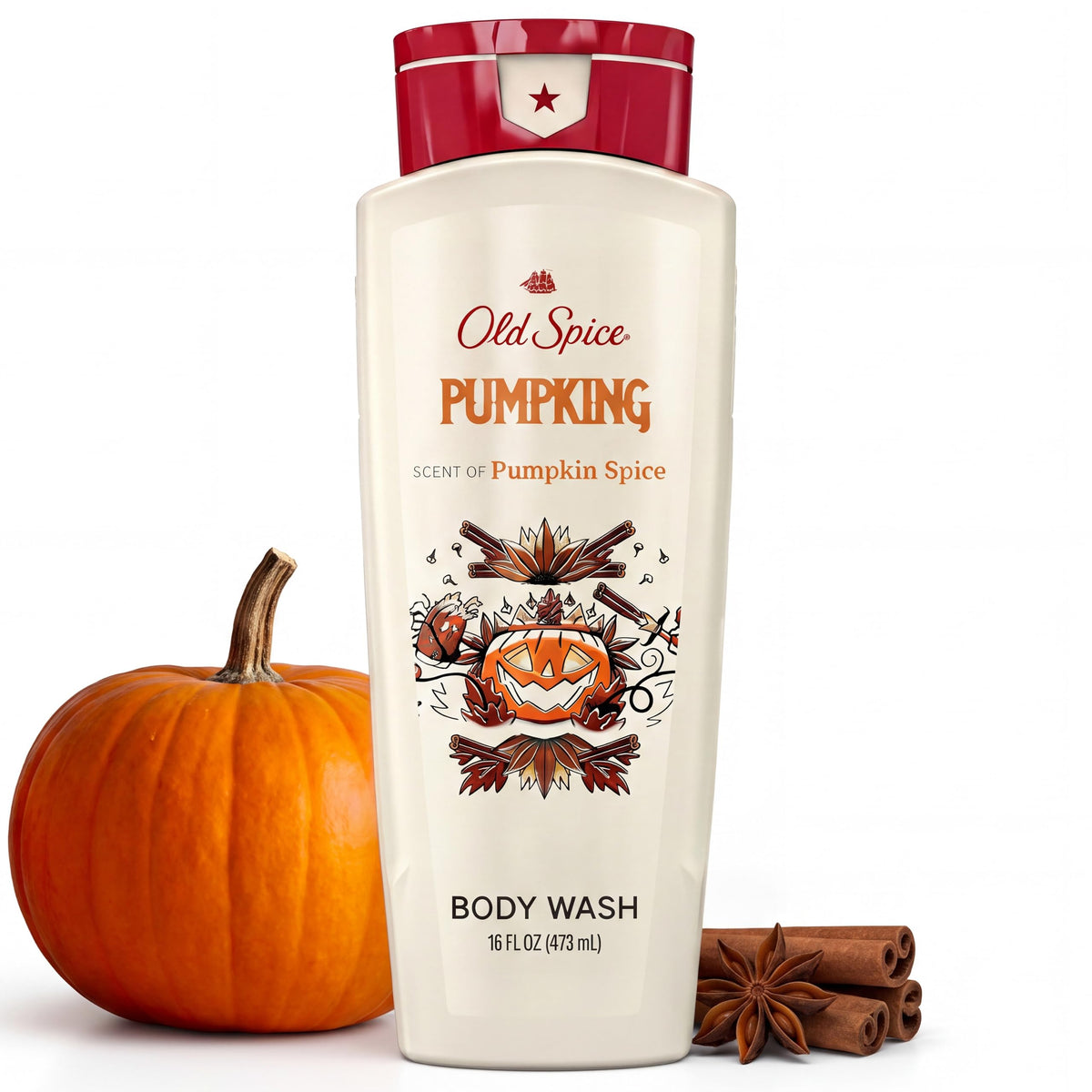 Old Spice Body Wash for Men, Fallidudes Edition, 24/7 Frightful Freshness, Long Lasting Cleanse & Refresh, Rich Lather, PumpKing Pumpkin Spice Scent, 16 oz Old Spice