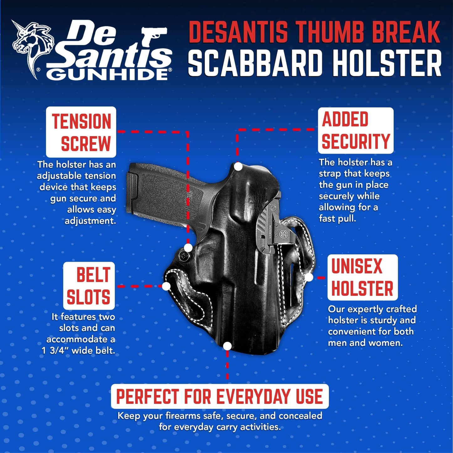 DeSantis Thumb Break Scabbard - OWB Gun Holster for Men and Women, Leather Belt Slide Holster for Pistols, Exact Molding, Secure and Highly Concealable OWB Carry Gsupps Australia