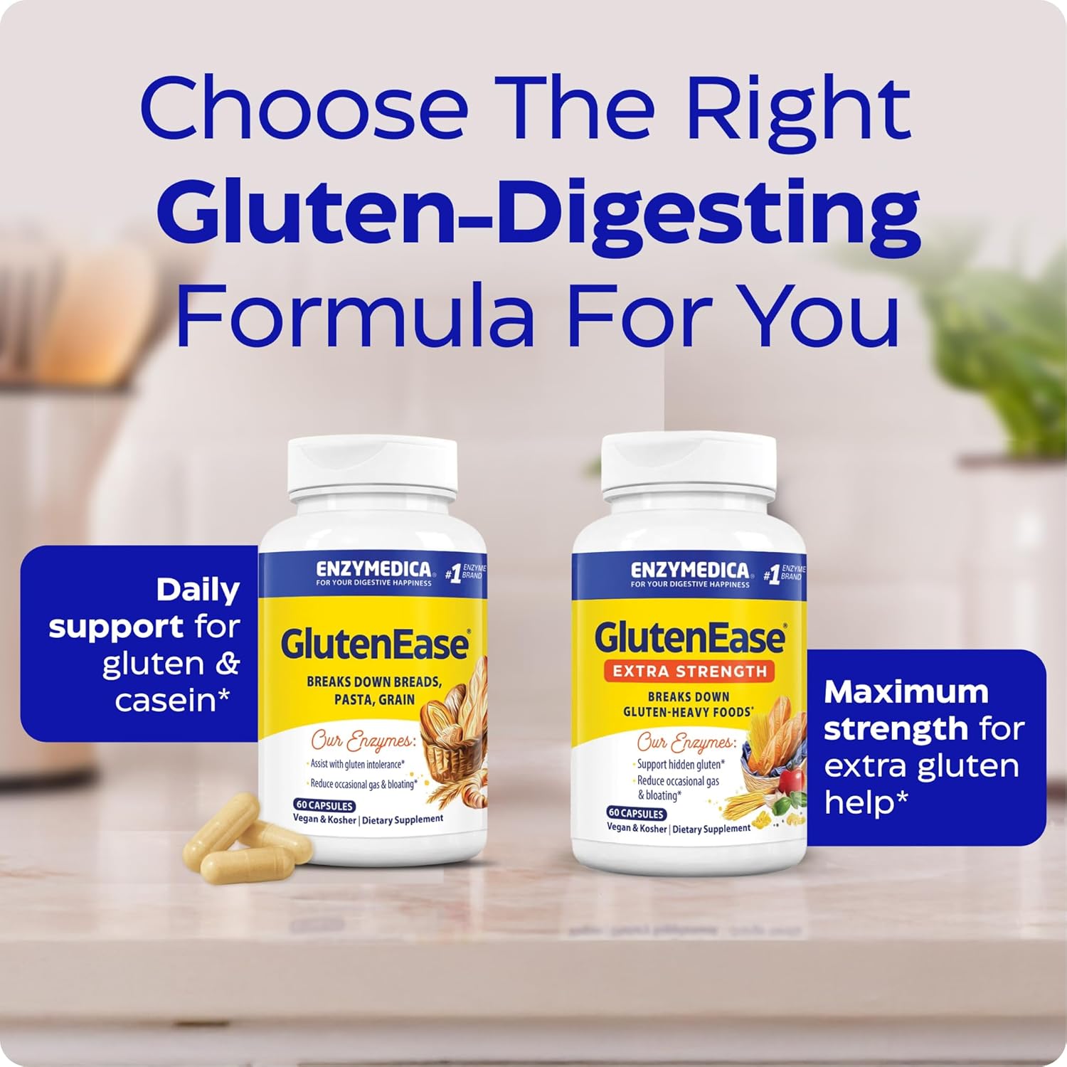 Enzymedica GlutenEase - Digestive Enzyme Supplement for Women & Men, Gluten & Casein Sensitivity Support, Enzymes for Digestion & Gut Health, Helps Gas & Bloating - 60 Caps Gsupps Australia