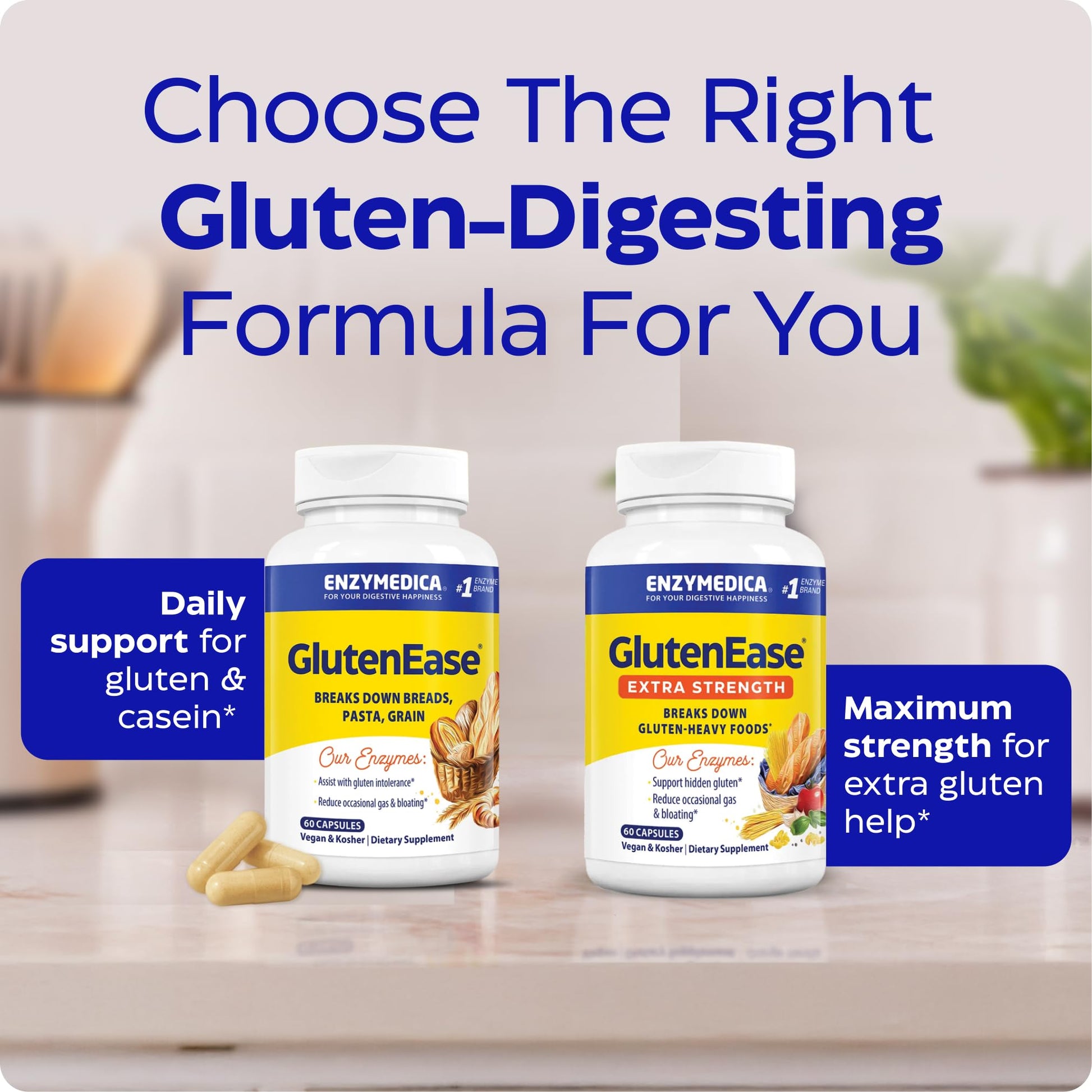 Enzymedica GlutenEase - Digestive Enzyme Supplement for Women & Men, Gluten & Casein Sensitivity Support, Enzymes for Digestion & Gut Health, Helps Gas & Bloating - 60 Caps Gsupps Australia