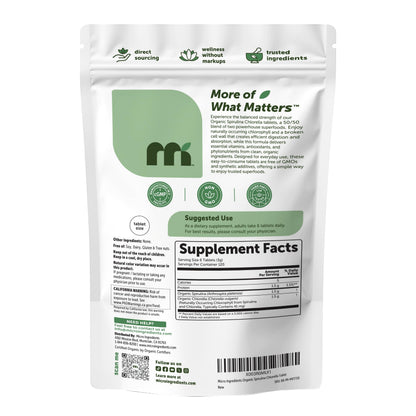 Micro Ingredients Organic Spirulina Chlorella Tablets, 720 Count | 4 Month Supply | 50/50 Algae Blend | Broken Cell Wall | Non-GMO, Filler Free Micro Ingredients