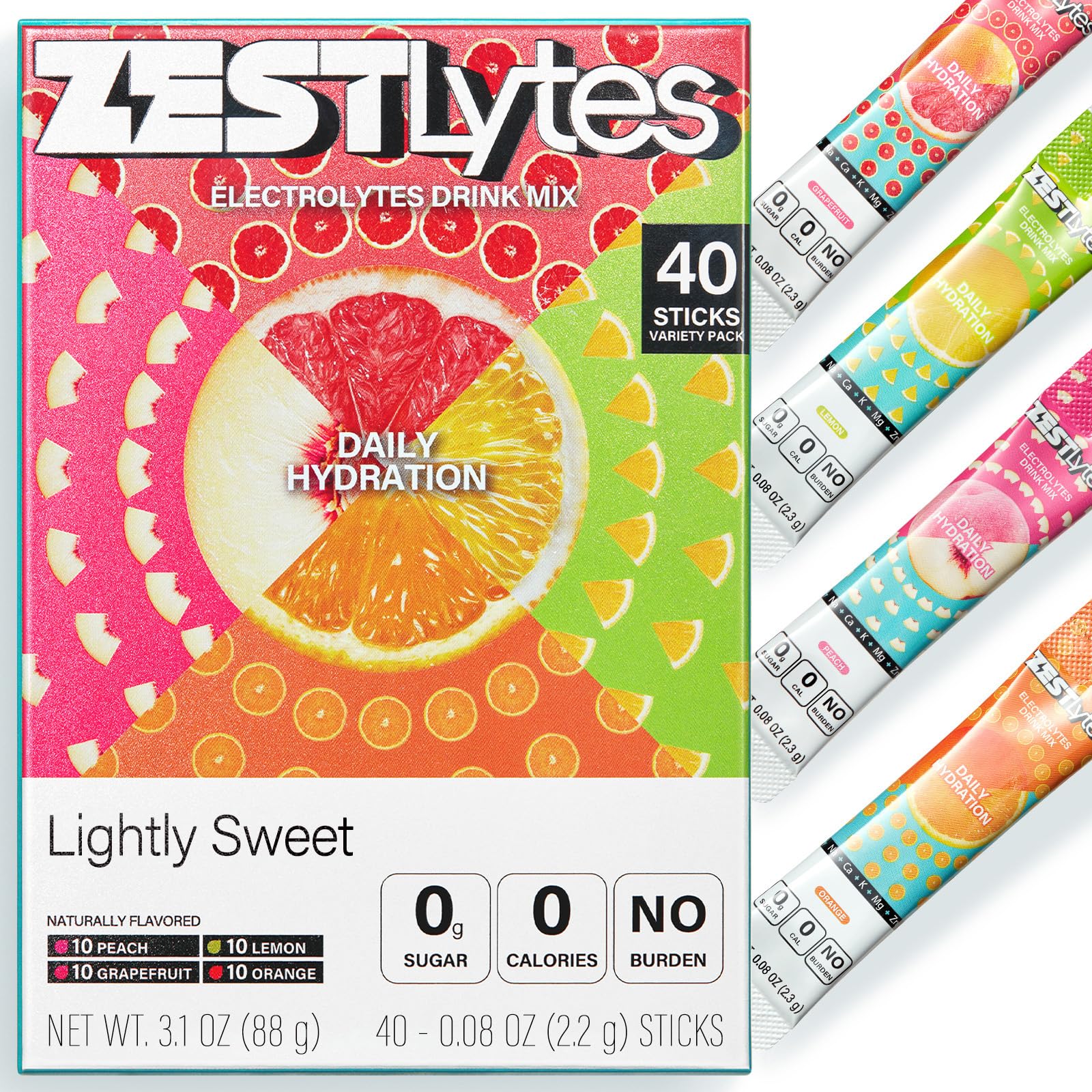 ZestLytes 40 Sticks Low Sodium Sugar Free & 0 Calorie Electrolyte Hydration Packets, Lightly Sweet Electrolyte Powder Drink Mix, Liquid Daily IV Flavors | Lemon Orange Peach Grapefruit ZestLytes buy australia supplements