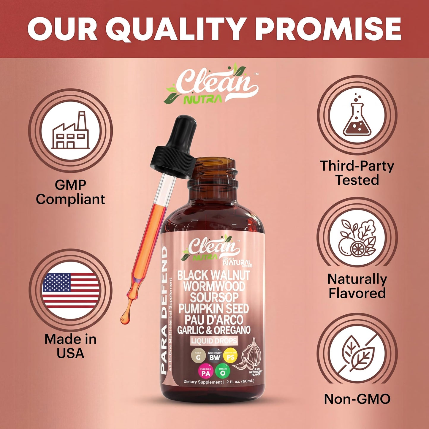 para Defend Wormwood Black Walnut Cleanse for Humans Drops Liquid Soursop Garlic Pumpkin Seed PAU D'Arco Oil of Oregano Turmeric Clean Nutraceuticals