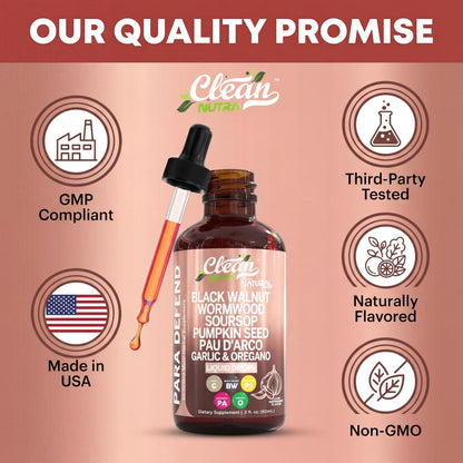 para Defend Wormwood Black Walnut Cleanse for Humans Drops Liquid Soursop Garlic Pumpkin Seed PAU D'Arco Oil of Oregano Turmeric Clean Nutraceuticals