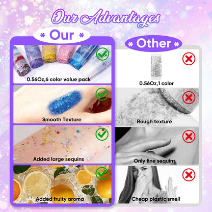AROIC 6Pcs Body Glitter Stick, Sparkly Mermaid Face Glitter Makeup for Kids AROIC