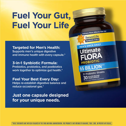 Renew Life Ultimate Flora Probiotics for Men 65 Billion CFU Delayed Release Vegan Capsules | Digestive Health | Immune Health | Dairy Free | 30 Count Renew Life