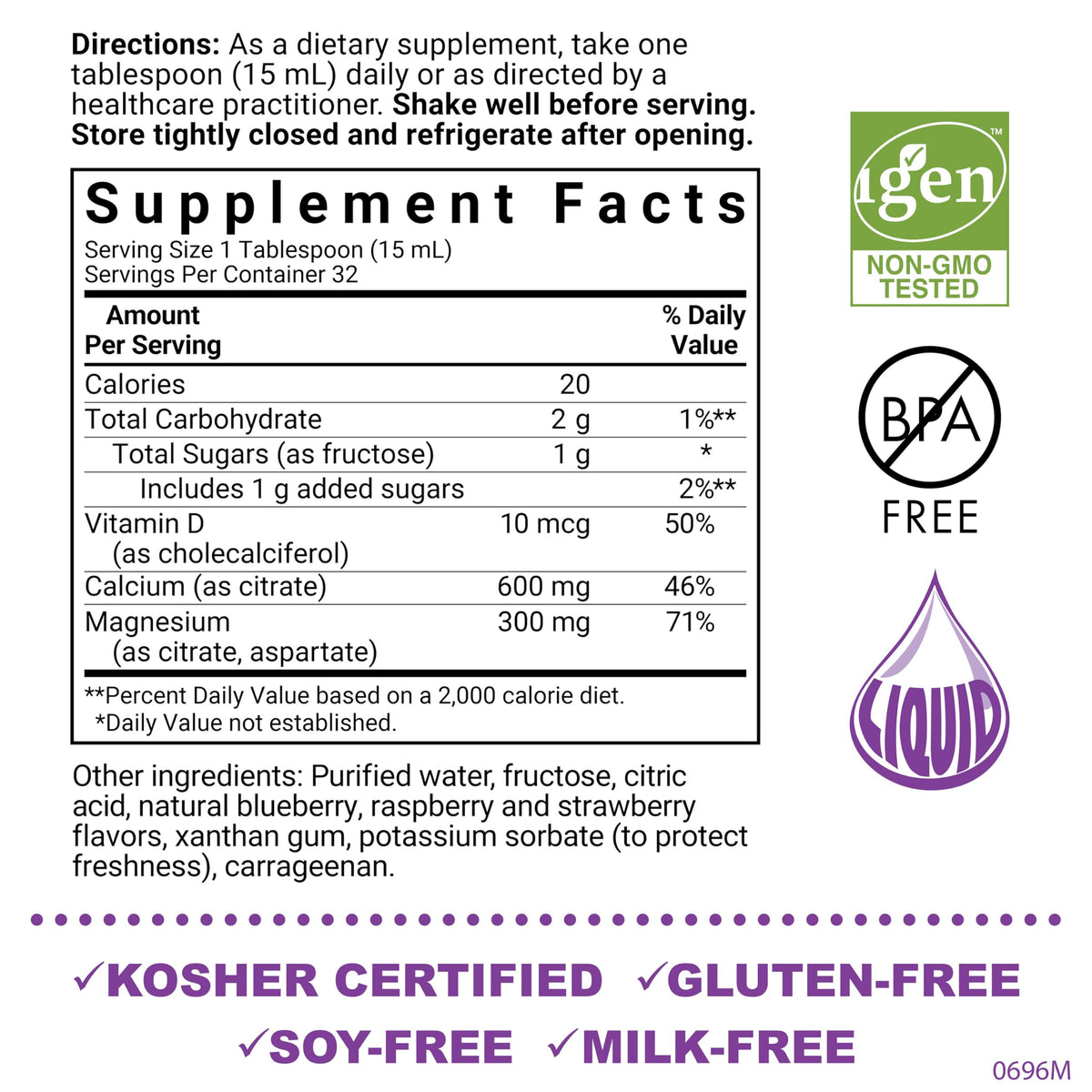 Bluebonnet Nutrition Liquid Calcium Citrate, Magnesium, Vitamin D3, Bone Health, Gluten Free, Soy Free, Milk Free, Kosher, 16 fl oz BlueBonnet