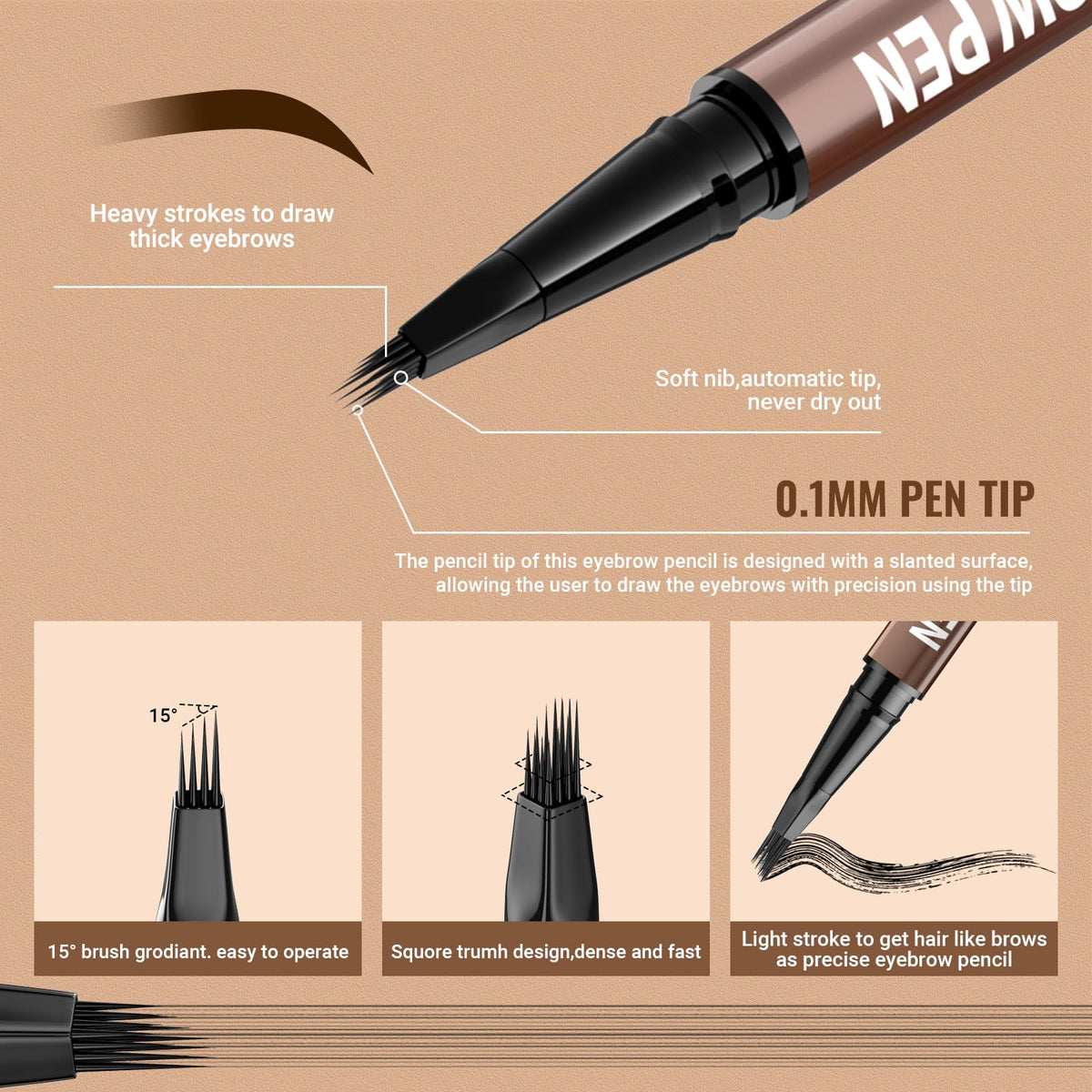 iMethod Eyebrow Pen - Eyebrow Pencil,2-in-1 Eyeliner Dual-Ended Brush-Tip Microblading 4d Eyebrow Pencils for women,Long Lasting Waterproof Hair-Like Brow Pencil,with Eyebrow Brush,DarkBrown iMethod