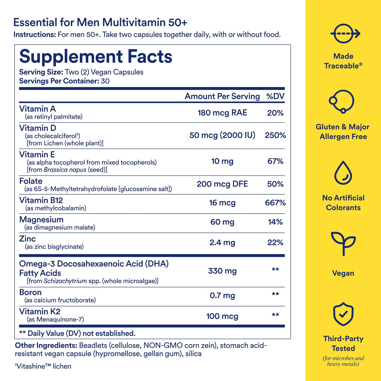 Ritual Men’s 50+ Daily Multivitamin - Key Essential Vitamins and Minerals To Support Heart, Energy, Brain, Muscle, Bone Health* - Including Zinc, D3, B12, A Ritual