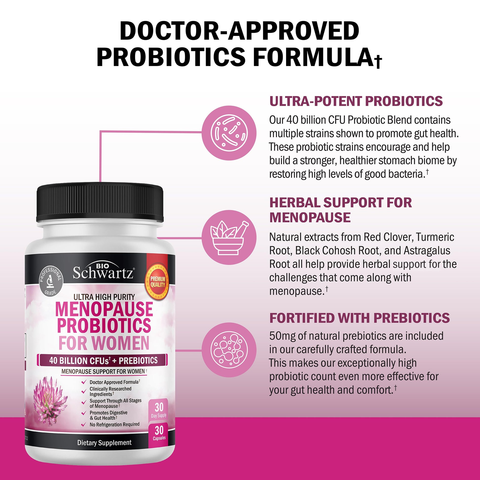 Menopause Supplements for Women - 40 Billion CFU Menopause Probiotics for Women - Support for Hot Flashes Night Sweats Mood Swings and Balance - Non-GMO, 30 Easy-Swallow Capsules, 30 Servings BioSchwartz buy australia supplements