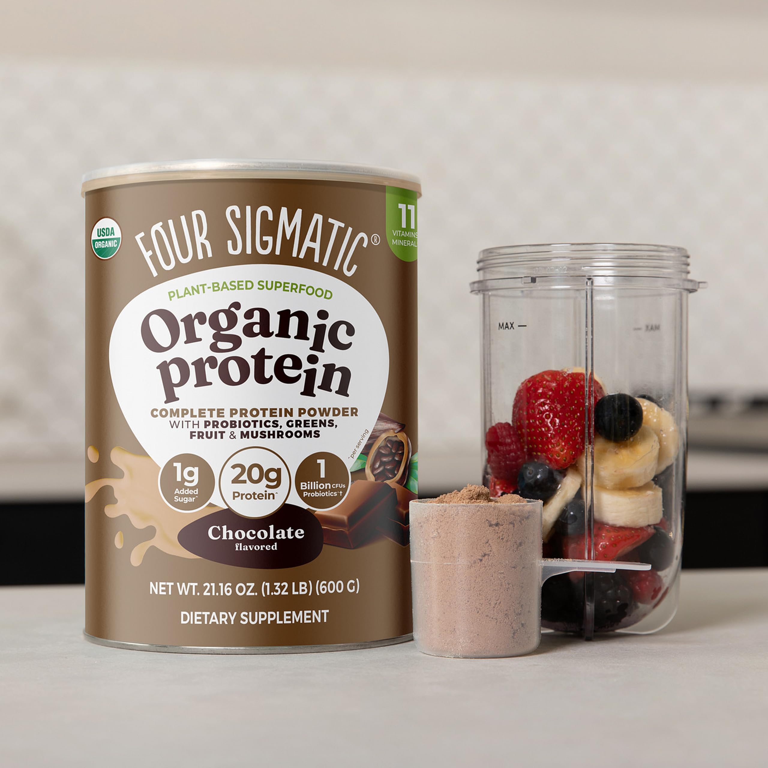 Four Sigmatic Organic Plant-Based Protein Powder | Clean Vegan Protein Elevated with Lion’s Mane, Chaga, Cordyceps and More for Brain Function and Immune Support | Creamy Cacao, 21.16 oz Four Sigmatic buy australia supplements