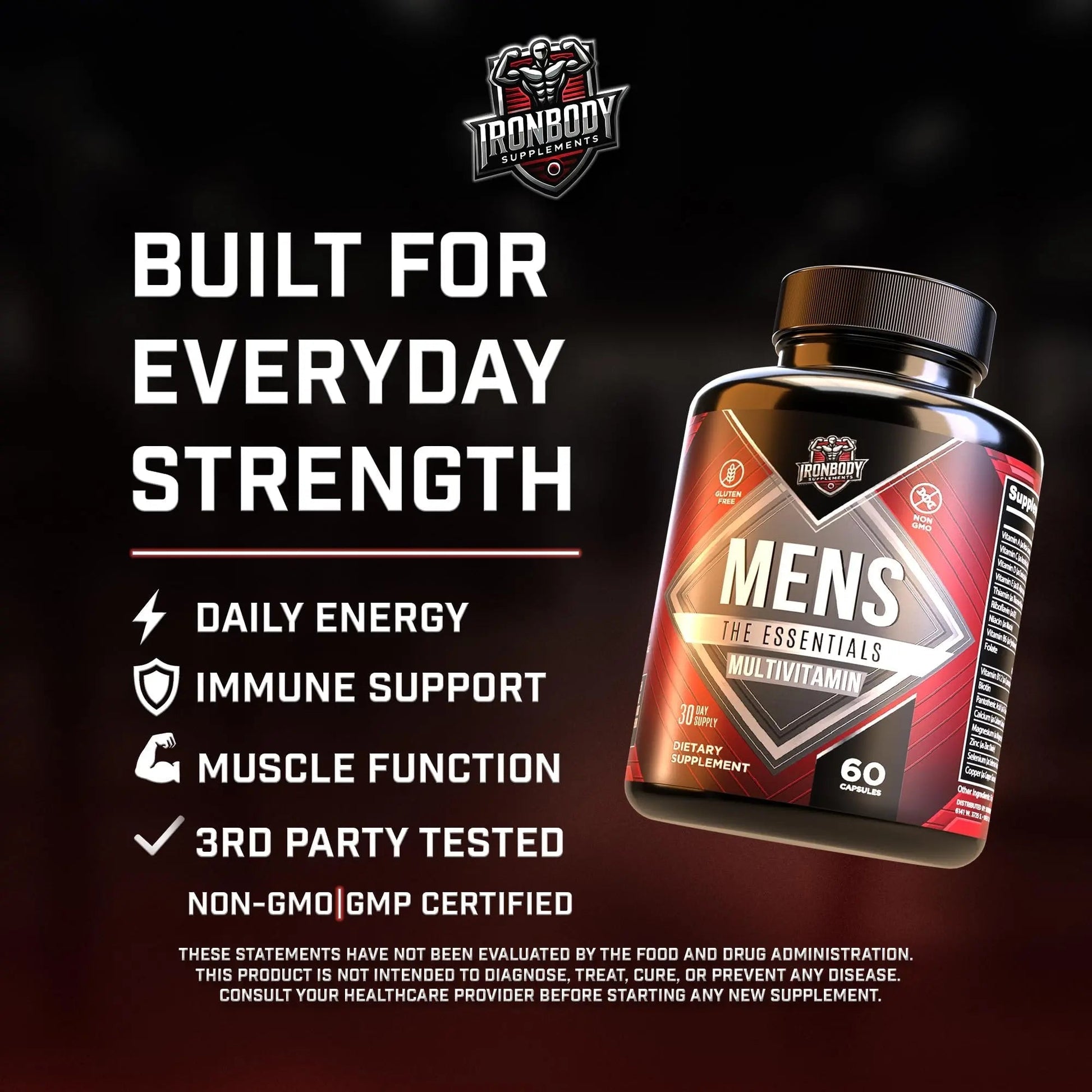 IronBody Supplements, Multivitamin for Men, Vitamins A, B, C, D, E, Zinc. Immune Support, Antioxidant Fruit and Energy Blend. 60 Capsules IronBody Supplements buy australia supplements