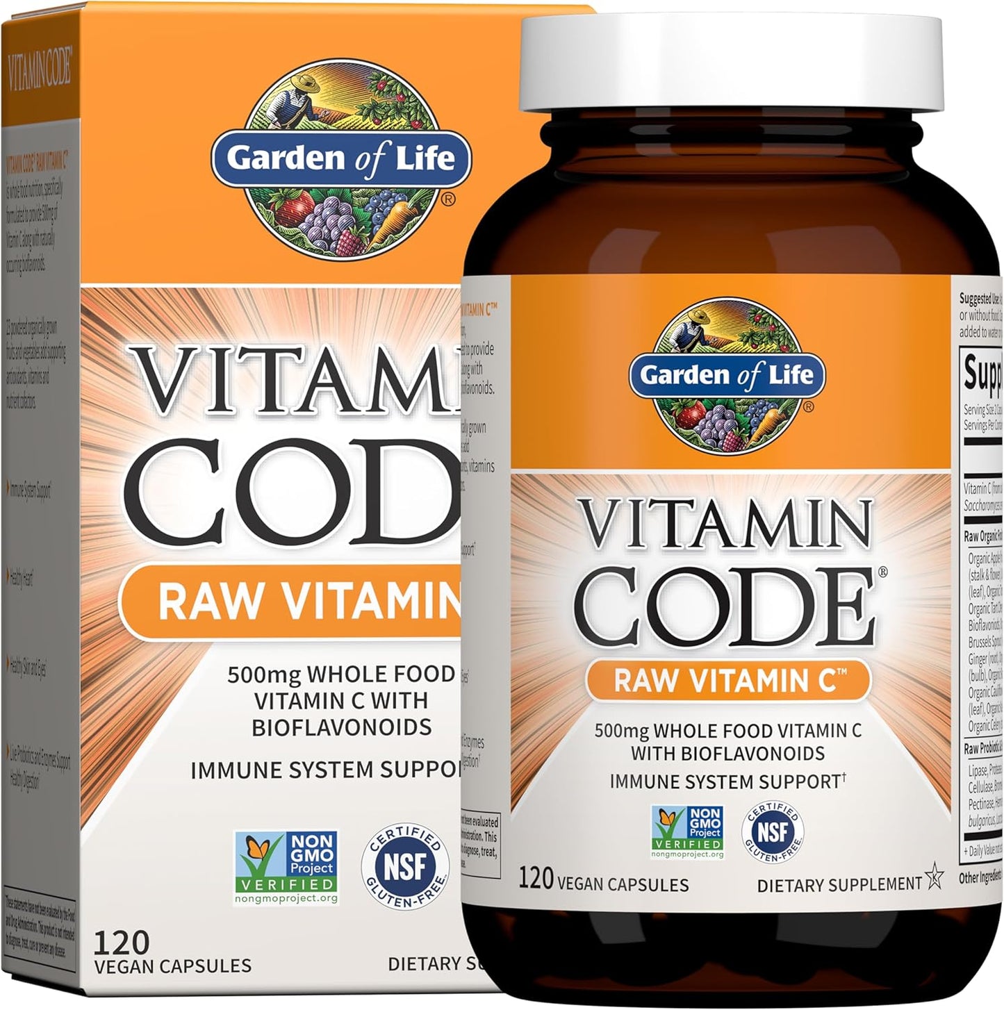 Garden of Life Vitamin Code Raw Vitamin C - 120 Capsules, 500mg Whole Food Vitamin C Capsules + Fruit & Veggie Blend & Probiotics, Supplements for Adults, Vegan, Gluten Free Gsupps Australia