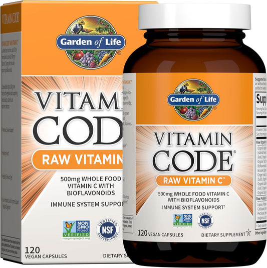 Garden of Life Vitamin Code Raw Vitamin C - 120 Capsules, 500mg Whole Food Vitamin C Capsules + Fruit & Veggie Blend & Probiotics, Supplements for Adults, Vegan, Gluten Free Gsupps Australia