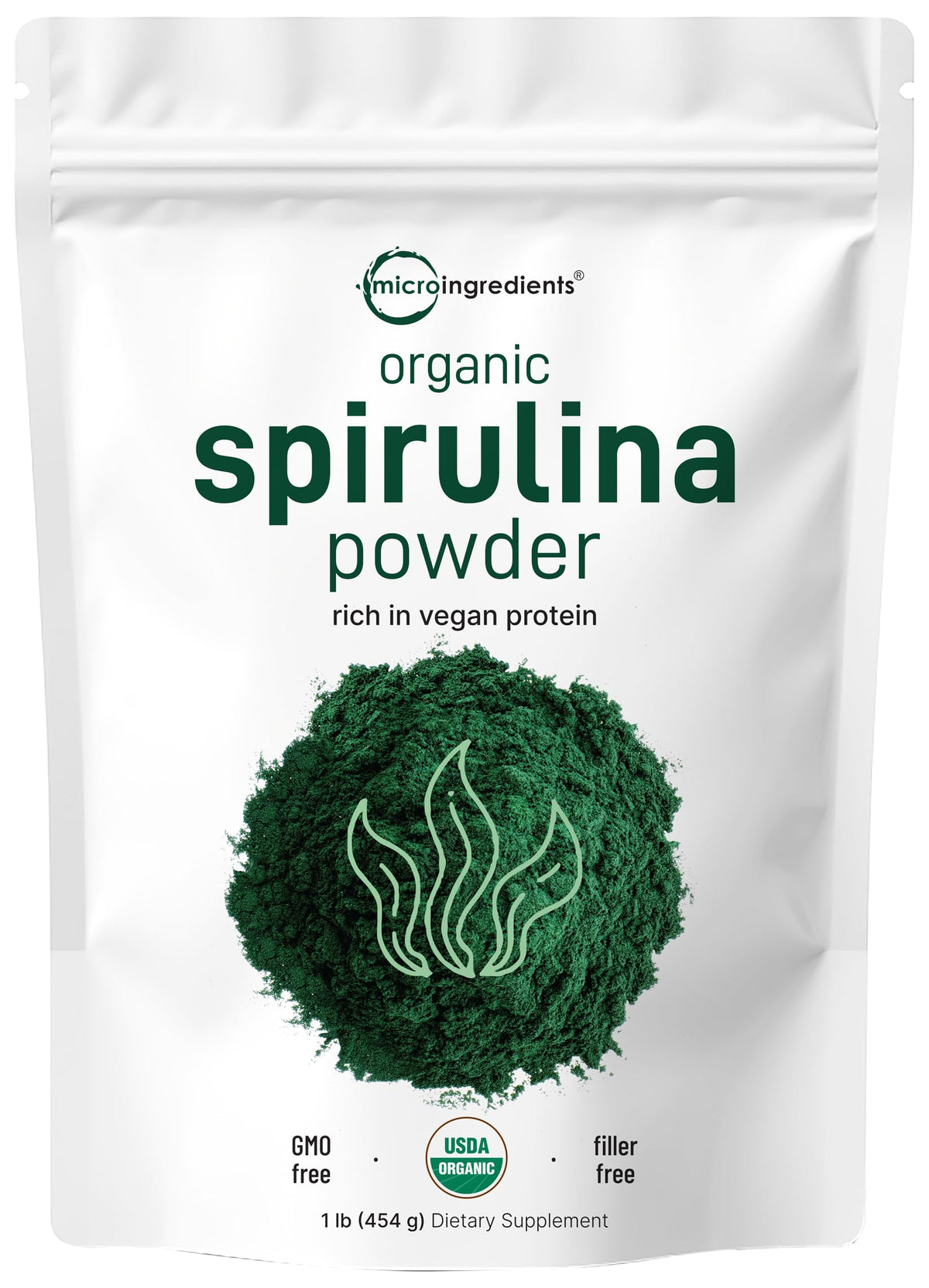 Micro Ingredients Organic Spirulina Powder, 1lb | Blue-Green Algae, Rich in Vegan Protein, Vitamins & Minerals | Source of Natural Chlorophyll & Enzymes Micro Ingredients
