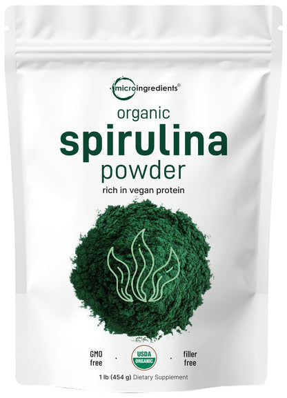 Micro Ingredients Organic Spirulina Powder, 1lb | Blue-Green Algae, Rich in Vegan Protein, Vitamins & Minerals | Source of Natural Chlorophyll & Enzymes Micro Ingredients