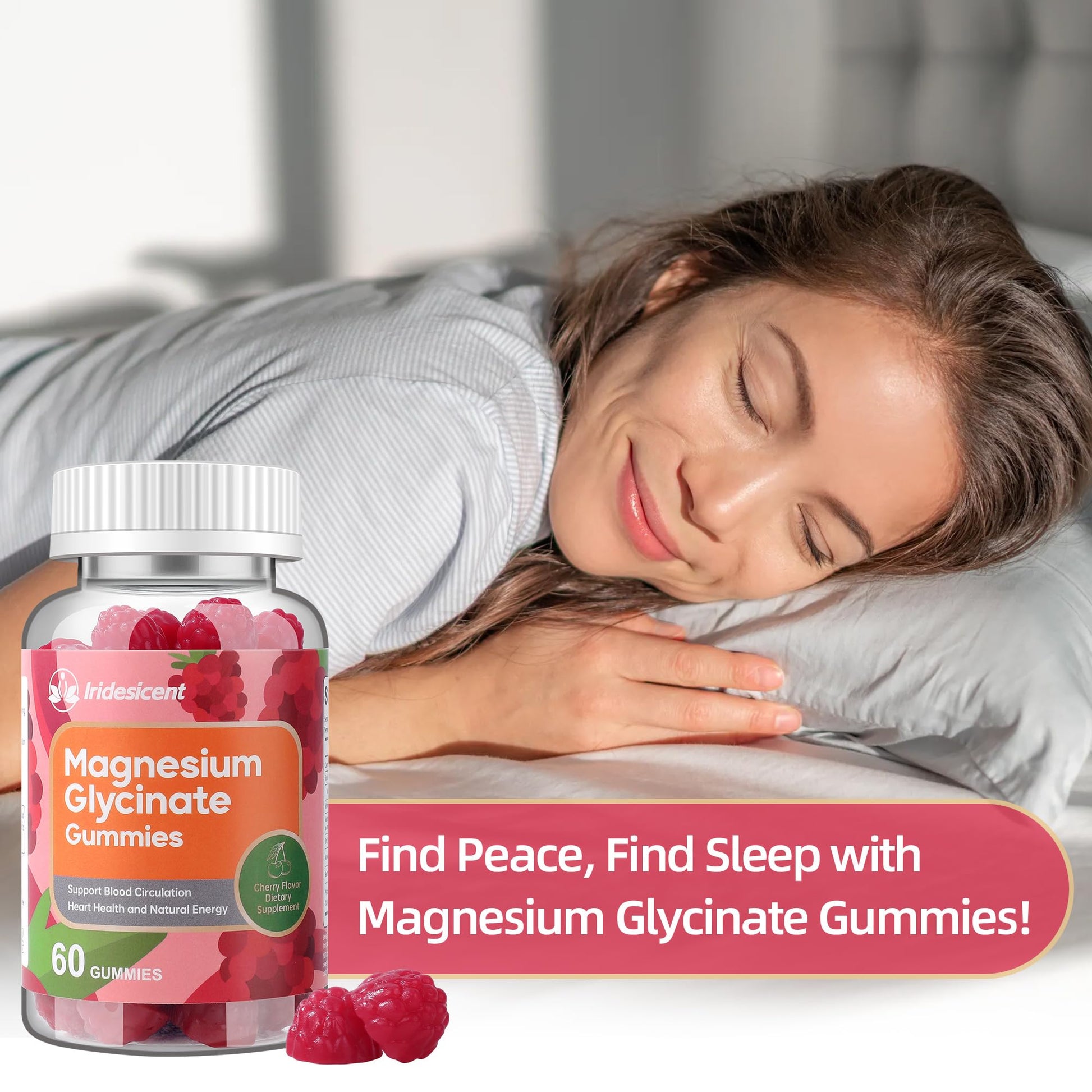 IRIDESICENT Magnesium Glycinate Gummies, Sugar Free Magnesium Supplement w/Ashwagandha, Zinc, Vegan Magnesium Glycinate Supplement for Adults IRIDESICENT