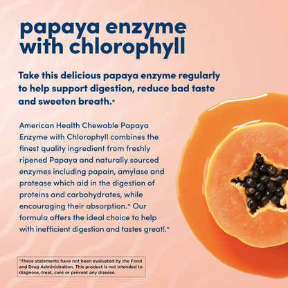 American Health Chewable Papaya Enzyme with Chlorophyll 600 Chwbls American Health