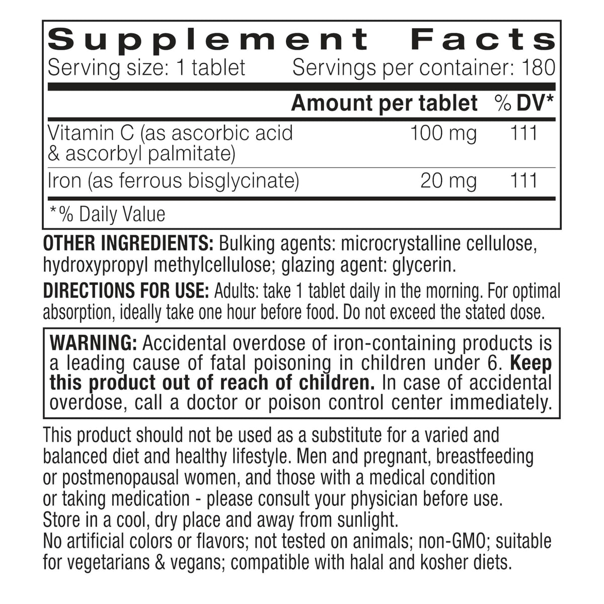 Igennus Clean Iron Bisglycinate 20mg, Vitamin C, 6 Month Supply, Gentle Chelated High Absorption Formula & Targeted Release Ferrous Bisglycinate Igennus Healthcare Nutrition