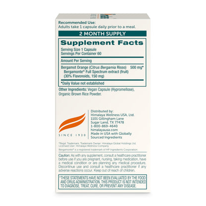 Himalaya Citrus Bergamot, Herbal Supplement for Daily Wellness, Vegan, Gluten Free, 500 mg Bergamonte® Extract, 60 Capsules Himalaya