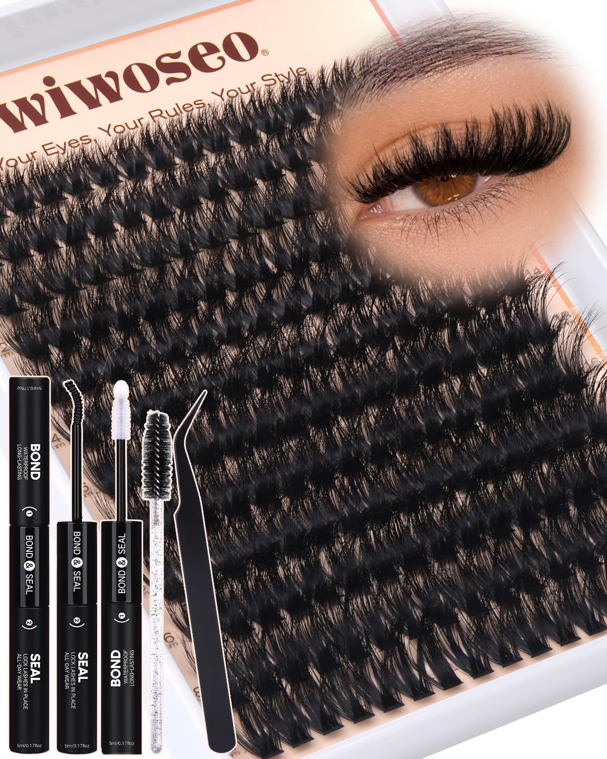 Lash Clusters Kit Fluffy 100D Thick Eyelash Clusters 10-18MM 192pcs D Curl wiwoseo