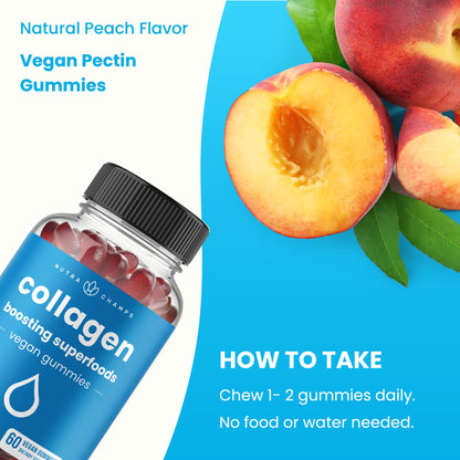 NutraChamps Collagen Boosting Gummies, Collagen Booster Gummy for Natural Collagen Production, Vegan Pectin Supplements Chews for Women & Men, NutraChamps
