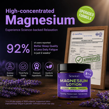Senotori Magnesium Lotion for Sleep with Arnica, Lavender & Chamomile - 4Oz Senotori