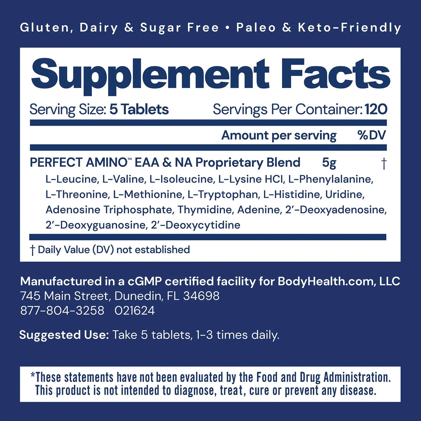 BodyHealth PerfectAmino, Essential Amino Acid with BCAAs + Lysine, Phenylalanine, Threonine, Methionine, Tryptophan, Supplement for Muscle Mass Production, BodyHealth