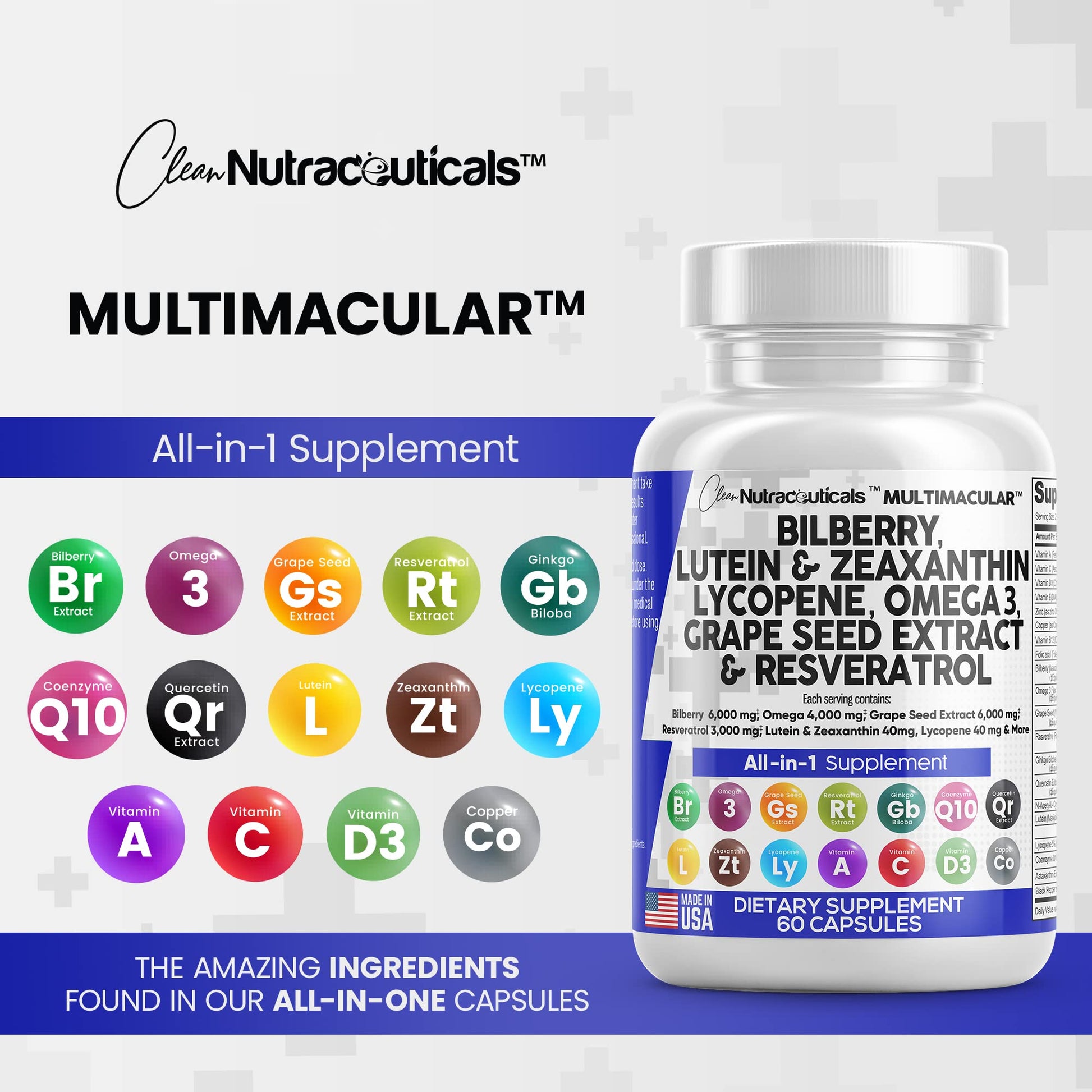 Eye Health Vitamins with Bilberry 6000mg Lutein & Zeaxanthin 40mg Lyco