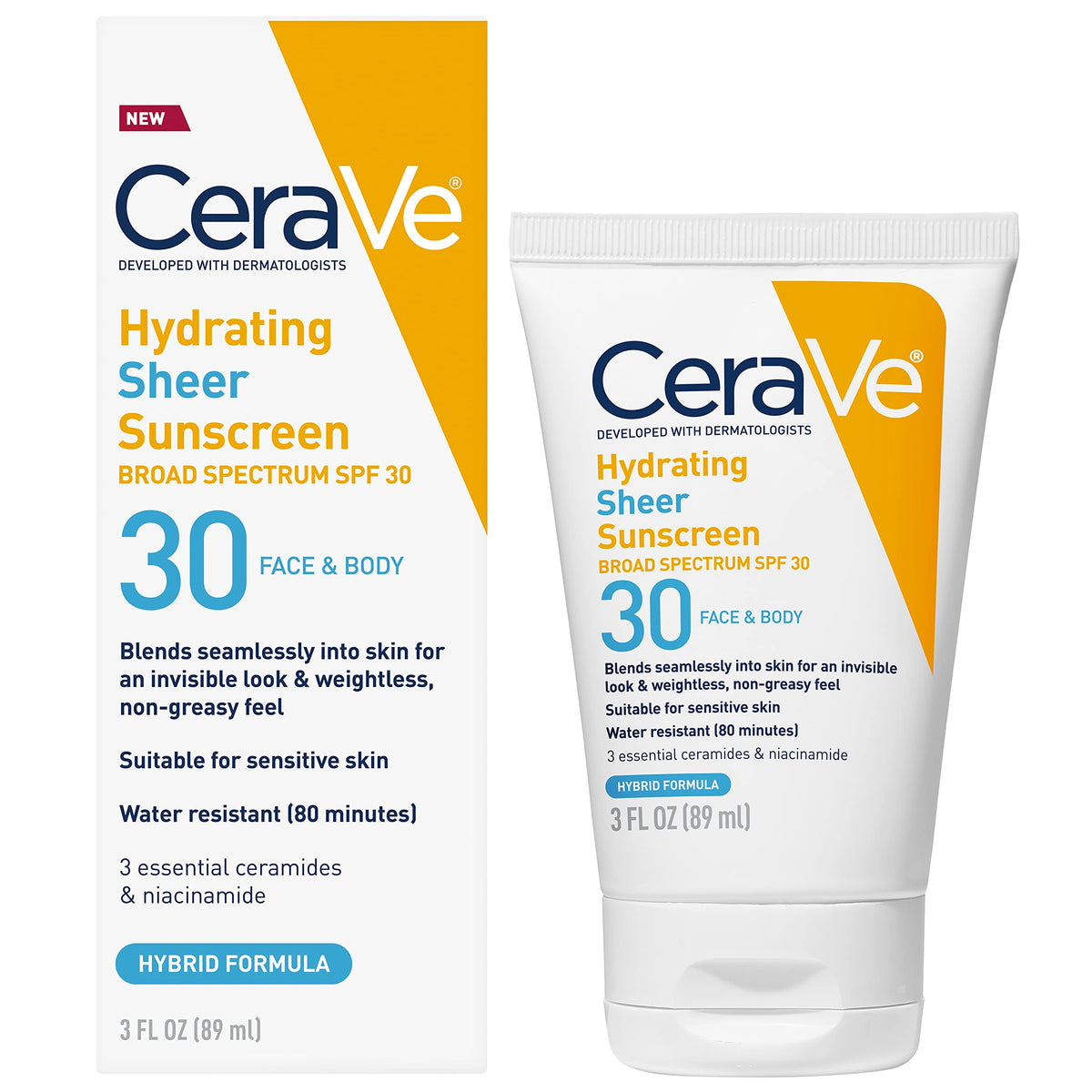 CeraVe Hydrating Sheer Sunscreen SPF 30 with Hyaluronic Acid, 3oz CeraVe