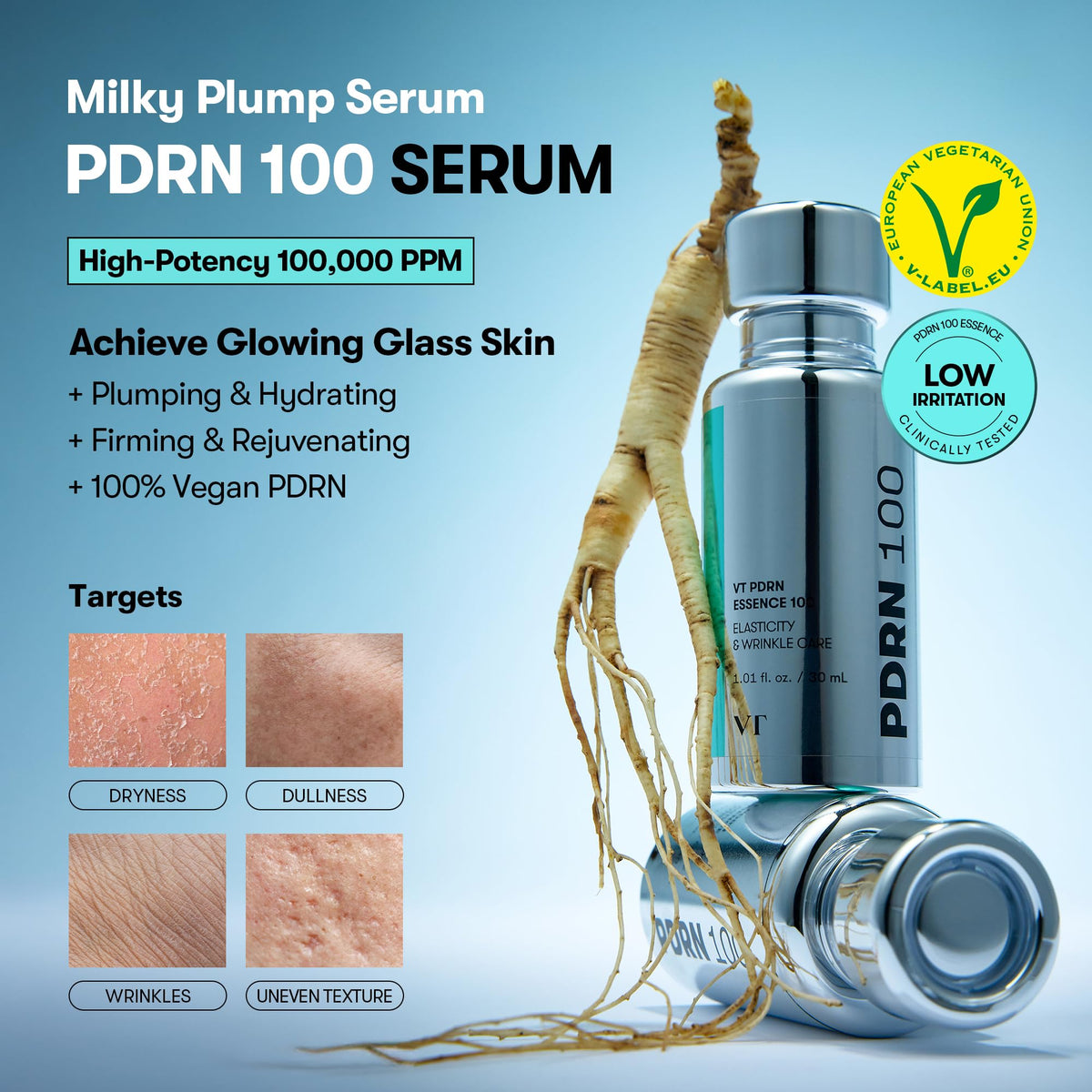 VT COSMETICS PDRN 100 Essence, Intensive Glow Serum, 1.01 fl. Oz. VT COSMETICS