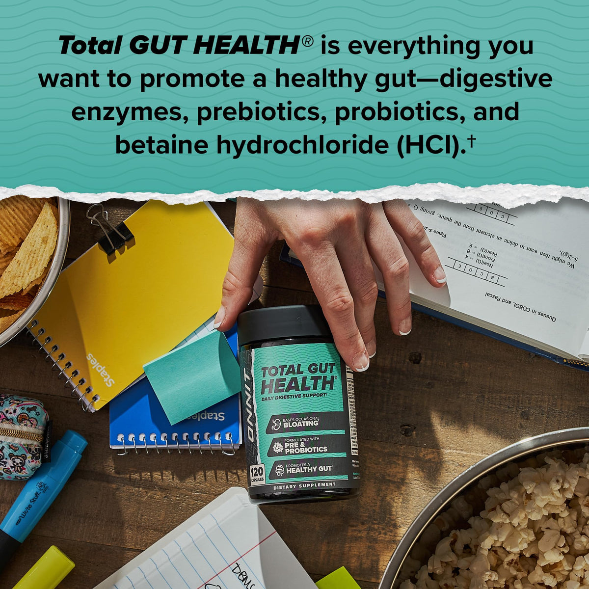 ONNIT Total Gut Health Daily Digestive Support, IGEN™ Non-GMO Tested Digestion Supplement for Women and Men with 7 Strains of Probiotics, ONNIT