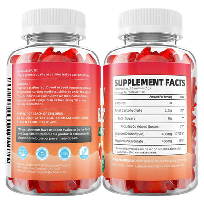 GrnLife 2 Pack Vitamin B2 Gummies, Riboflavin 400mg with Magnesium for Kids & Adults, Migraine Relief & Energy Support GrnLife