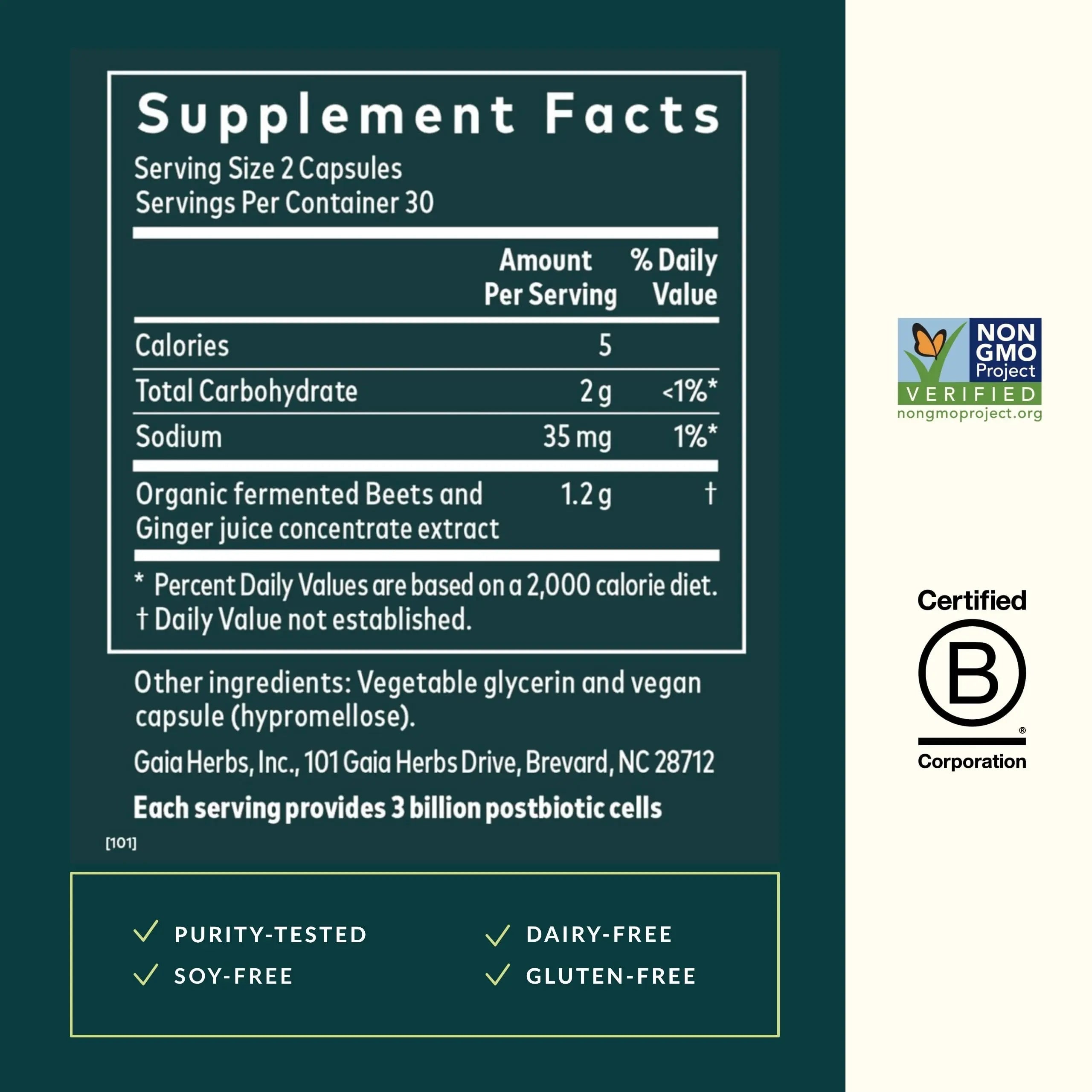 Gaia Herbs Ginger-Beet Postbiotic - Supplement for Gut & Heart Health Support* - Made with Fermented Beets & Ginger - Free from Dairy, Soy & Gluten - 60 Vegan Liquid Phyto-Caps (30 Servings) Gaia Herbs buy australia supplements