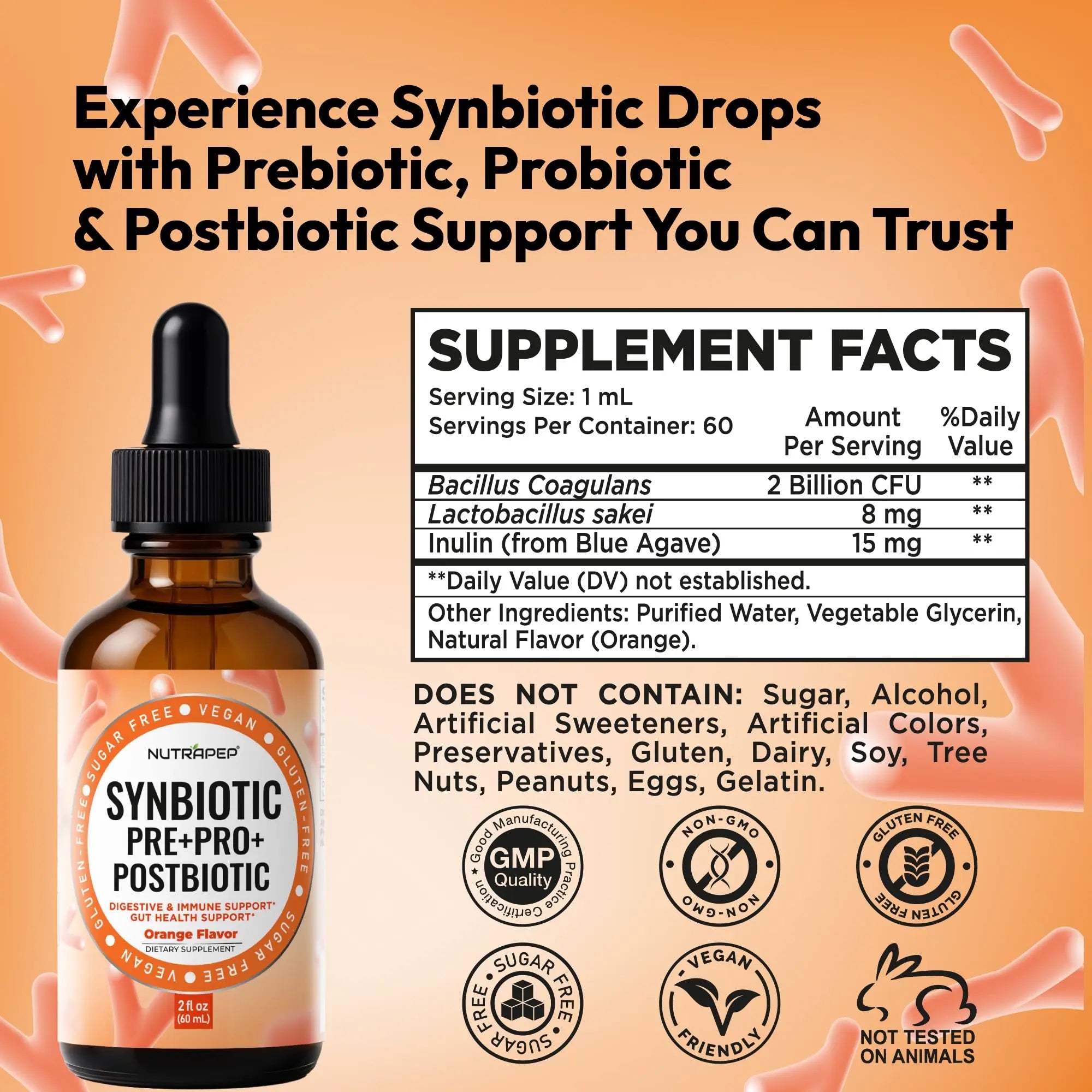 NutraPep Synbiotic Liquid Drops - Probiotic Prebiotic & Postbiotic Supplement for Adults Kids Ages 4+ - Daily Synbiotic for Gut Health Digestive & Immune Support - Vegan Gluten-Free Sugar-Free 2 fl oz NutraPep buy australia supplements