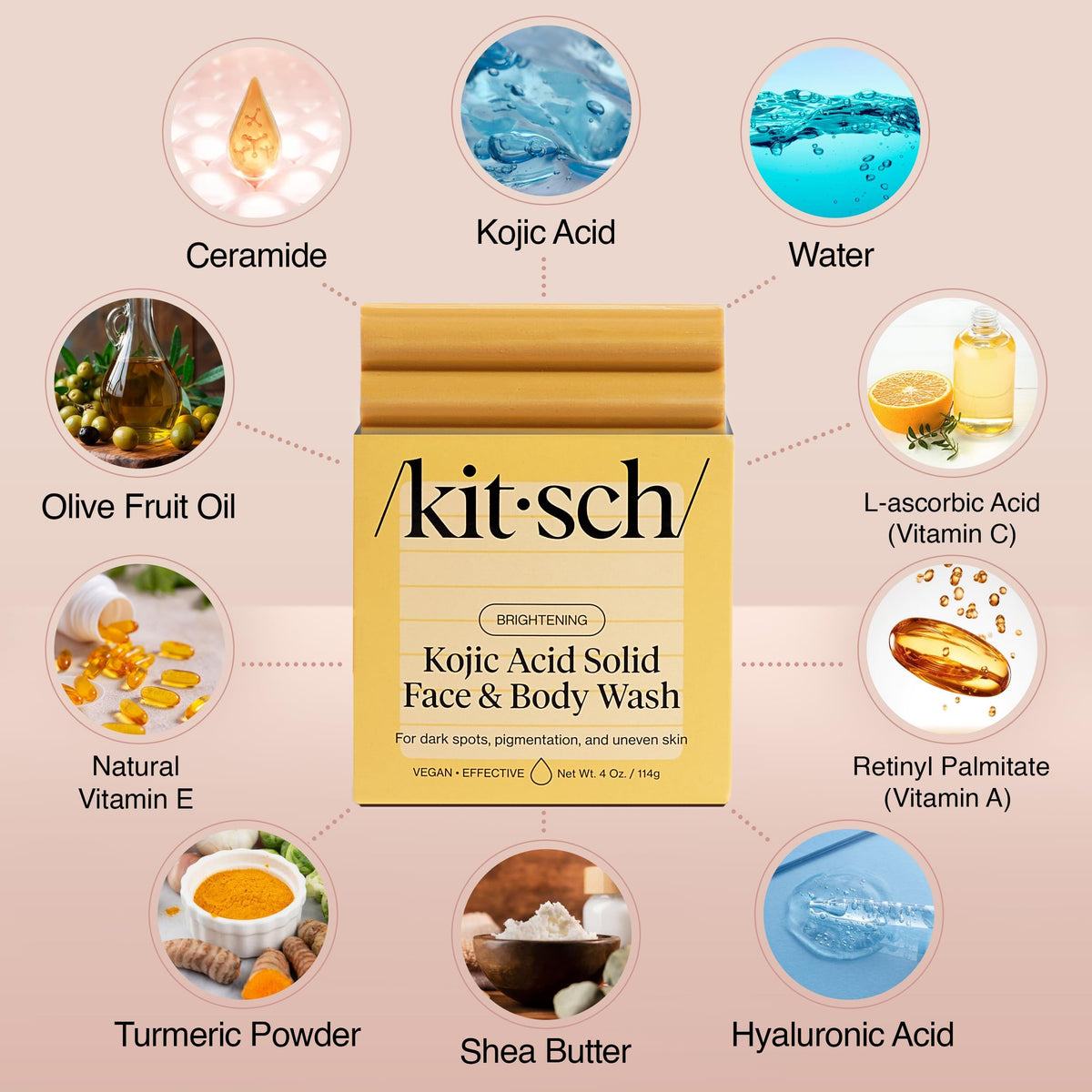 Kitsch Kojic Acid Soap – Turmeric Soap Bar – Made in USA, 4 oz Kitsch